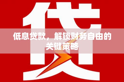 武清低息贷款，解锁财务自由的关键策略